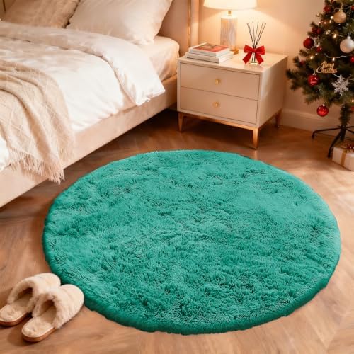 OLANLY Teal Green Round Rugs for Bedroom - Machine Washable, 7 ft Circle Area Rugs for Living Room, Soft and Fluffy Shaggy Carpet for Teen Girl and Boys, Nursery Rooms, Dorms, Home Decor Aesthetic - Image 2