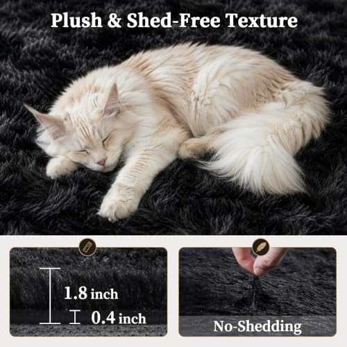 TENGTENGLINK 9x12 Fluffy Shag Area Rug Living Room Bedroom Washable Black - Image 7