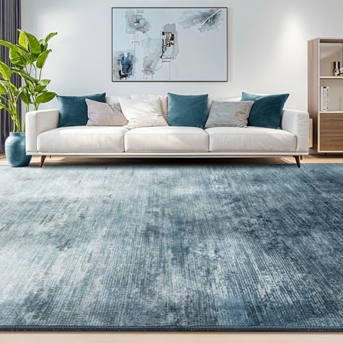 10x14 Washable Area Rug, Blue Solid Area Rugs for Living Room & Bedroom - Image 4