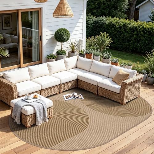 Easy Jute Rug for Pet Home: 6x9 Oval Outdoor Rugs - Geometric Arch Pattern - Image 5