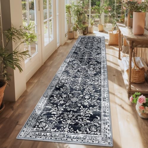Yamaziot 2x10 Washable Hallway Runner Rug Non Slip Floral Carpet, Black by Yamaziot
