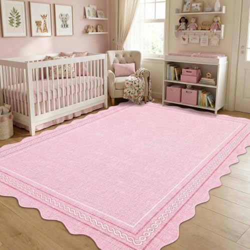 GarveeHome Scalloped Washable Pink Rugs for Bedroom Grils 5x7 Non Slip by GarveeHome