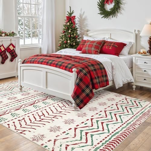 Nakagishi Christmas Rugs: 5x7 Washable Abstract Large Neutral Soft Rug Stain Resistant Modern Indoor Floor Non-Slip Carpet for Bedroom Nursery Kids Playroom Office Dining Room Dorm - Image 2