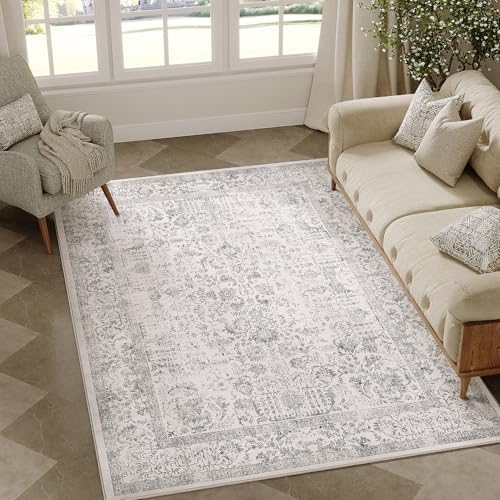 PureCozy Gray Small Area Rug 4x5 Vintage Floral - Image 2