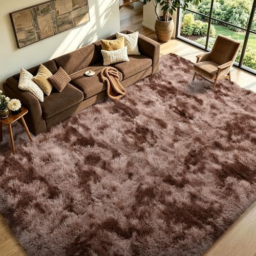 FinRèc Home 6x9 Non-Slip Fluffy Area Rugs for Living Room (Brown) - Image 2
