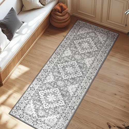Lessymo 2 x 6 Runner Rug for Hallway, Machine Washable Entryway Rugs, Grey by Lessymo