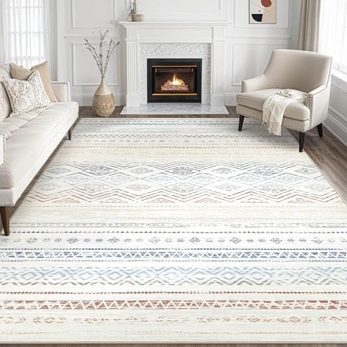Tortania Area Rug Living Room Rugs- 8x10 Washable Large Soft Neutral Boho Moroccan Bohemian Farmhouse Rug Indoor Floor Carpet for Bedroom Under Dining Table Home Office Decor - Multicolor by Tortania