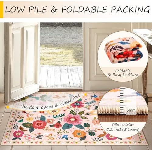 RELEANY Floral Washable Round 4ft Area Rug Pink - Image 4