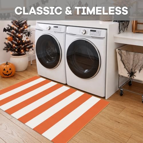 IOHOUZE Fall Striped Outdoor Door Mat 27.5x43, Washable, Orange White - Image 4