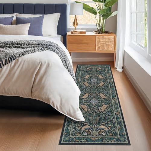Hazo Haus Boho Blue 2x7 Extra Long Runners for Large Kitchen - Vintage Floral Runner Rug for Bathroom, Hallway, Laundry Room, Bedroom, Entrance, Washable Non Slip Low Pile - Image 3