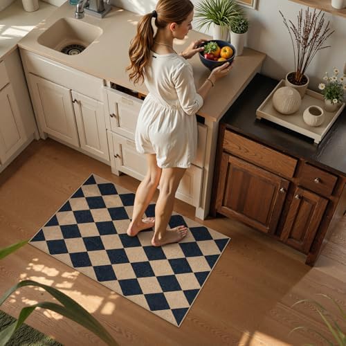 Lahome Checkered Easy Jute Non Slip Front Door Mat, 2x3 Kitchen Rug Neutral Small Throw Rug, Farmhouse Diamond Washable Non Shedding Low Pile Black Floor Carpet for Entryway Front Porch Doorway - Image 2