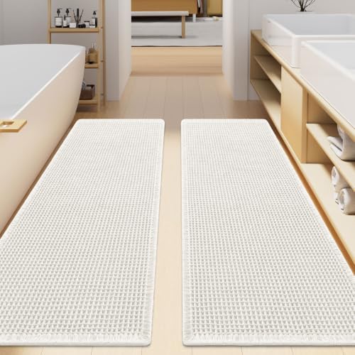 Smiry Waffle Bathroom Rugs Sets 2 Piece (59x24+59x24, White) by Smiry