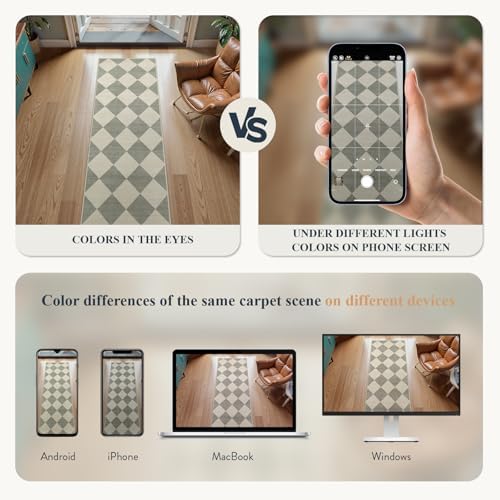 Beeiva Checkered Print 5x7 Rugs for Living Room, Non Slip Soft Green Rugs for Bedroom Ultra Thin Washable Rugs 5x7, Moroccan Farmhouse Carpet for Playroom Kids Room, Classic Classroom Dorm Home Decor - Image 4