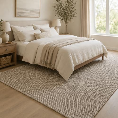 100% Wool Hand Woven Knit Popcorn Rug (8'x10' - Beige) - Image 3