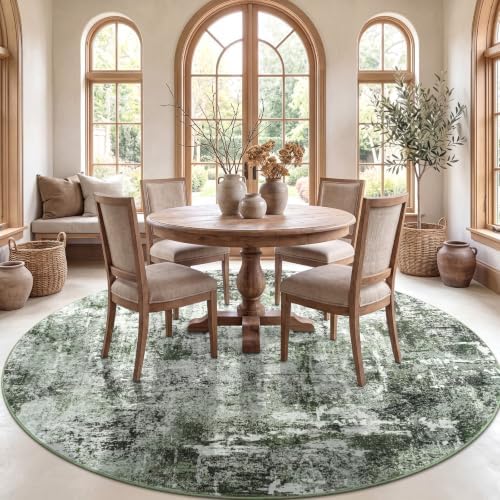 Rugflix Round Area Rugs 8Ft for Living Room, Washable Dark Green Circle Rug - Image 3