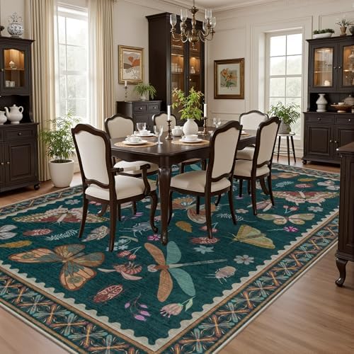 10x12 Area Rug Living Room: Soft Floral Washable Carpet Teal - Image 4