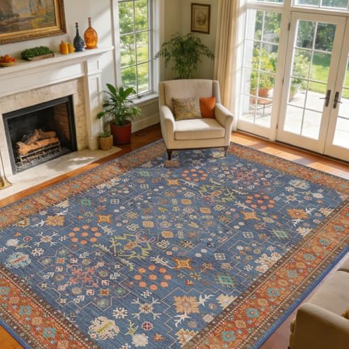 10x14 Area Rug for Living Room WashableCarpet (Indigo Terracotta) by Unknown