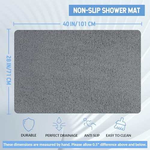 Hargiis Non-Slip Bathtub Mat, Anti Slip Shower Mat, Fast Drying Bathtub Mats, Foot Scrubber Mat, Anti Slip Mat for Tub, Floor, Bathroom, Kitchen, Home, Hotel (Grey 40"×28") - Image 2