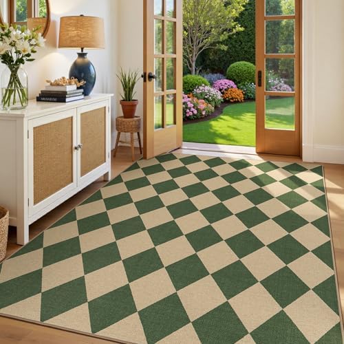 Lessymo Checkered Easy Jute 5x7 Rugs, Washable Patio Rug for Living Room by Lessymo