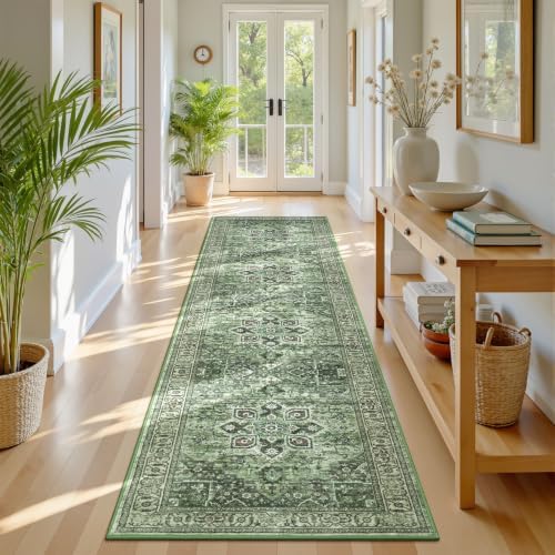 Sage Green 2x8 Hallway Runner Rugs, Non-Slip Vintage Rug for Kitchen - Image 3