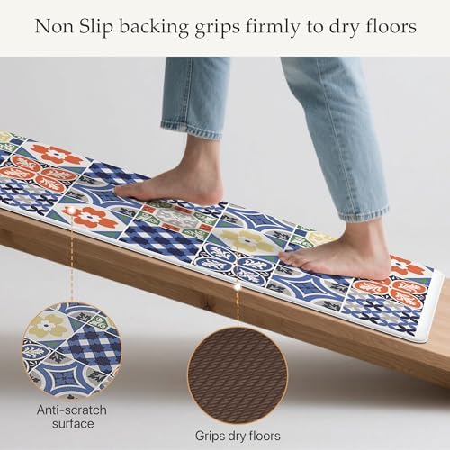 GENIMO Anti Fatigue Kitchen Mats for Floor 2PCS, Standing Rugs, Blue - Image 2
