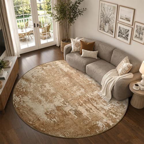 6ft Round Abstract Washable Area Rug for Living Room Brown by Cuzwlovita