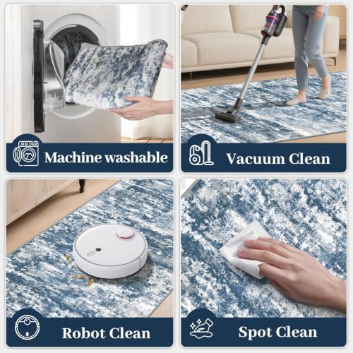 Small Area Rug 3x4 ft, Textured Non Slip Entryway Rug, Blue - Image 7