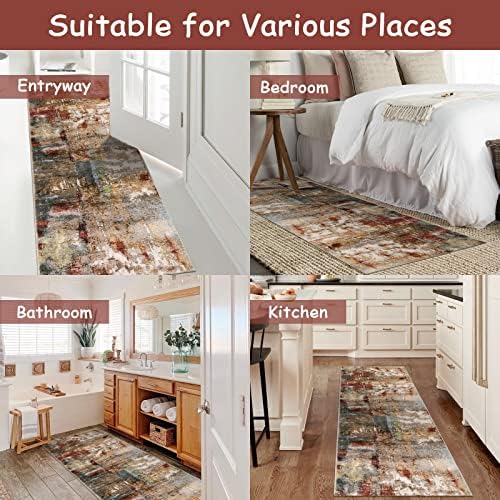 Lahome Washable Kitchen Runner Rug Non Skid, 2x7 Soft Bedroom Rug Runners for Hallways Non Slip, Soft Modern Abstract Floor Carpet Runner for Bathroom Entryway Stair Coffee Table Bar,Red/Multi - Image 5