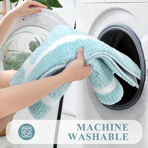 Pauwer 3 Piece Bathroom Rug Set, Non Slip Washable Bath Mat, Light Blue - Image 6