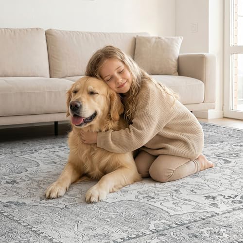 cotiled Vintage Washable Area Rug 8x10 Non Slip Rugs for Living Room Grey - Image 6