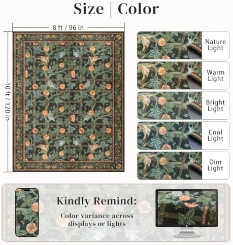 8x10 Washable Area Rug, Green Floral Vintage Rug for Living Room Bedroom - Image 2