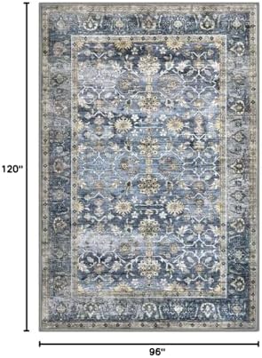 KUTA Vintage Area Rugs 8x10 Blue Grey Beige Washable Large Rug - Image 2