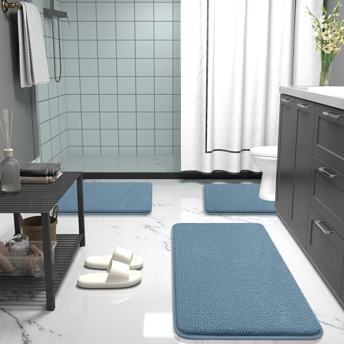 OLANLY Memory Foam Bathroom Toilet Rugs U-Shaped 24x20,Soft Mat, Airy Blue - Image 6