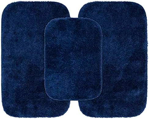 Garland Rug Traditional Nylon Washable Navy 3 Bath Rugs (17" X 24", 21" X 34", 21" X 34") - Soft, Absorbent, and Stylish for Your Bathroom by Garland+Rug