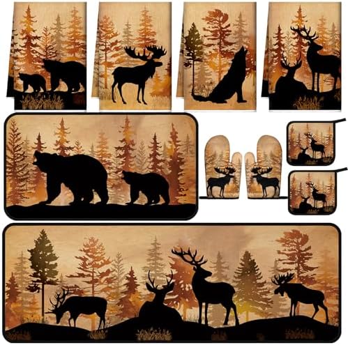 Fourluoo 10 Pcs Rustic Cabin Kitchen Decor Set Wildlife Decorations by Fourluoo