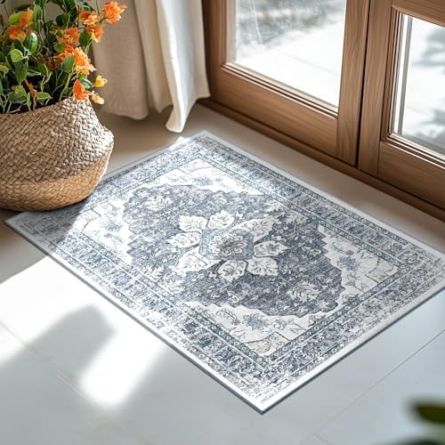 BESTSWEETIE Washable Boho 2x3 Area Rug for Living Room, Blue Grey White by BESTSWEETIE