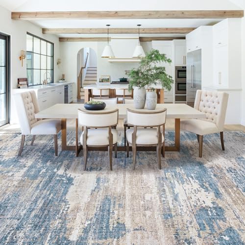 XLUEZ 9x12 Area Rug for Living Room, Washable Modern Abstract Large Area Rug Neutral Soft Non Slip Kids Rug Stain Resistant Indoor Carpet for Bedroom Dining Room Playroom Office(BlueBeige, 9'x12') - Image 5
