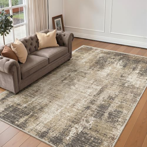 Valenrug 5x8 Area Rug, Abstract Large Washable Rugs for Living Room, Taupe - Image 3