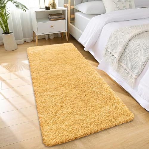 OLANLY 2x6 Machine Washable Runner Rugs for Hallway, Soft Fluffy Shaggy Bedside Rugs for Bedroom, Living Room, Indoor Floor Carpet for Kids Girls and Boys, Home Decor Aesthetic, Mustard Yellow - Image 3