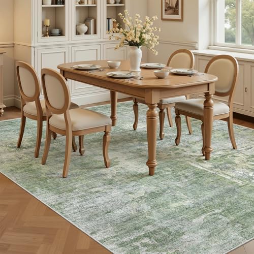 Soalmost Abstract Rug 5x8 Washable Area Rugs for Living Room, Green/Ivory - Image 4