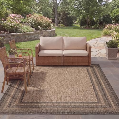 SAFAVIEH Courtyard Collection 9' x 12' Natural / Black CY8475 Indoor/ Outdoor Waterproof Easy-Cleaning Patio Backyard Mudroom Area-Rug by Unknown