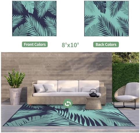 GENIMO Outdoor Rug, Waterproof Plastic Rugs for Patio, 8'x10' Blue Green - Image 2