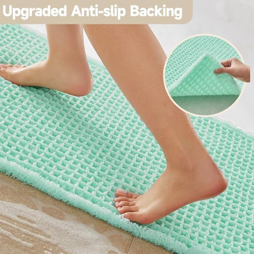 TYUU Waffle Runner Rug Bathroom, Long Boho Bath Mat, 72x24 Aqua Blue - Image 4