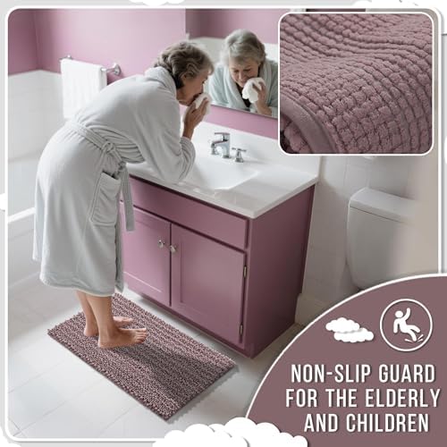 Yimobra Large Bathroom Rugs Non Slip Washable 36x24 Inch - Ultra Soft Absorbent Chenille Bath Mat, Quick Dry Shaggy Floor Carpet for Tub Shower, Mauve Home Decor Accessories - Image 6