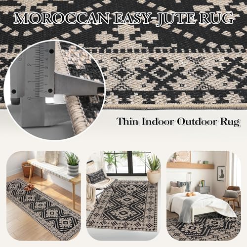 Lahome Moroccan Easy Jute Outdoor Runner Rug, 2x8 Black Washable Runnre - Image 5