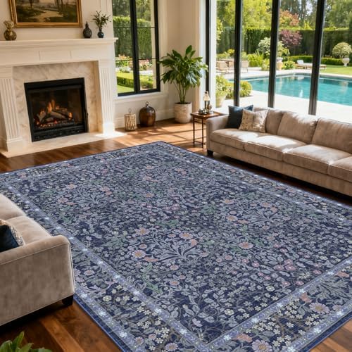 10x14 Area Rug for Living Room Washable Carpet (Blue) - Image 3