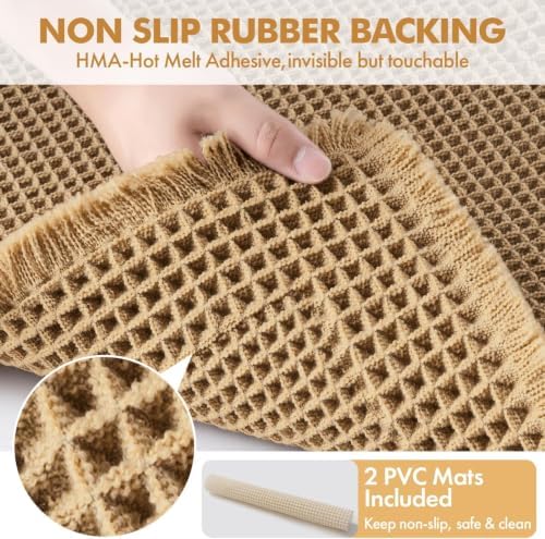 MIULEE Set of 2 Waffle Bathroom Rugs Bordered Bath Mat Brown 18x30 Inch - Image 4