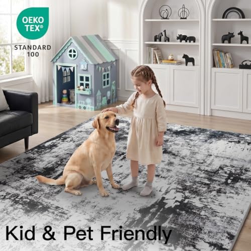 Stiio 9x12 Area Rugs for Living Room, Washable Black Grey Large Rug - Image 4
