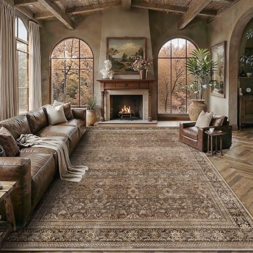 Schweek 8x10 Brown Area Rugs Washable Vintage Large Rug for Living Room by Schweek