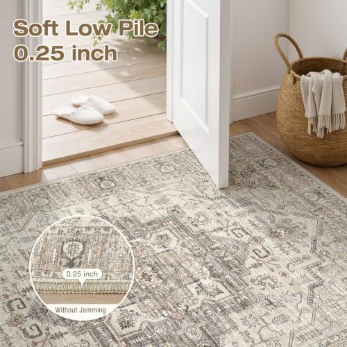 3x5 Washable Rug: Non Slip Soft Vintage Light Brown Entry Rug - Image 4